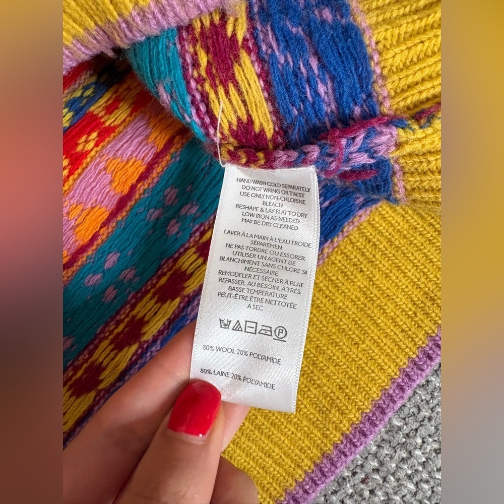 Free People Favorite Things Wool Sweater Bright Confetti Jacquard Knit Size L - Picture 10 of 16